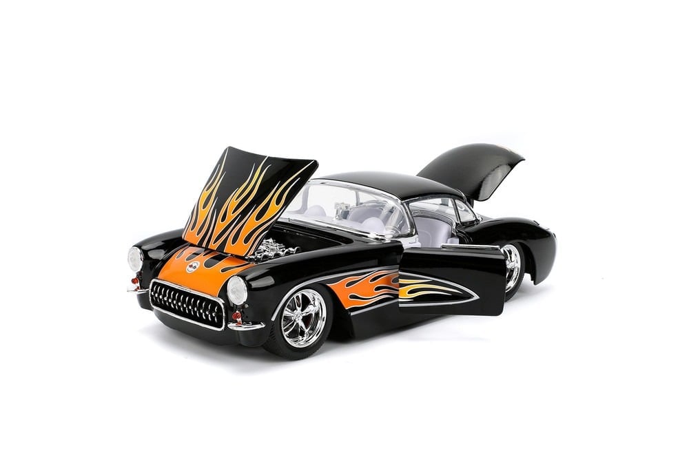 Bigtime Muscle 1957 Chevy Corvette Hardtop (Black with Flames) 1/24 Scale Die-Cast Model Gallery Image 8
