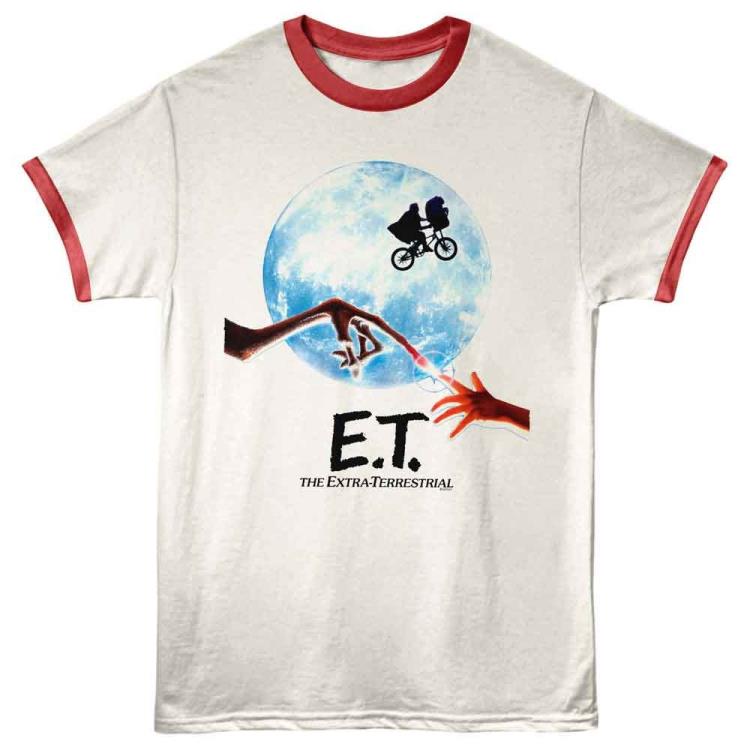 E.T. Vintage Poster White and Red Adult Ringer T-Shirt Gallery Image 3