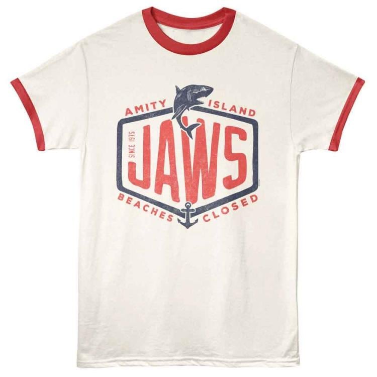 Jaws Text Vintage Adult Ringer T-Shirt Gallery Image 3