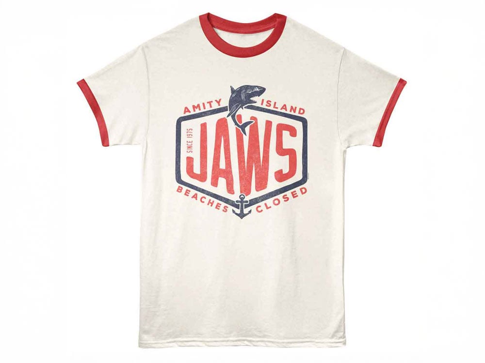 Jaws Text Vintage Adult Ringer T-Shirt Gallery Image 1