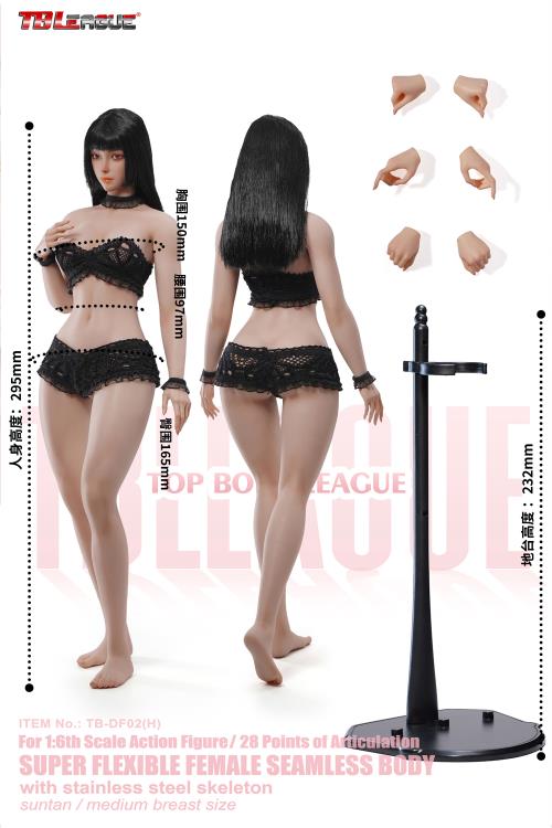 Female Body (Suntan Medium Bust) 1/6 Scale Action Figure (TB-DF02 With Head Sculpt) Gallery Image 13