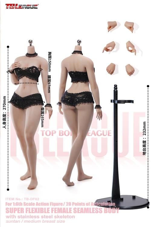 Female Body (Suntan Medium Bust) 1/6 Scale Action Figure (TB-DF02 Without Head Sculpt) Gallery Image 3