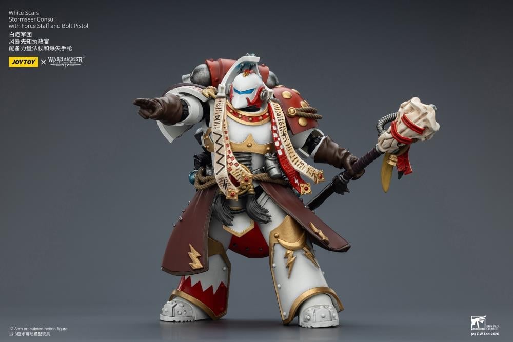 Warhammer 40,000 White Scars Stormseer Consul with Force Staff and Bolt Pistol 1/18 Scale Action Figure Gallery Image 10