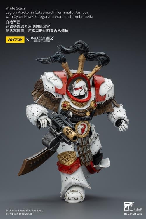 Warhammer 40,000 White Scars Legion Praetor in Cataphractii Terminator Armor with Cyber Hawk, Chogorian Sword and Combi-Melta 1/18 Scale Action Figure Gallery Image 9