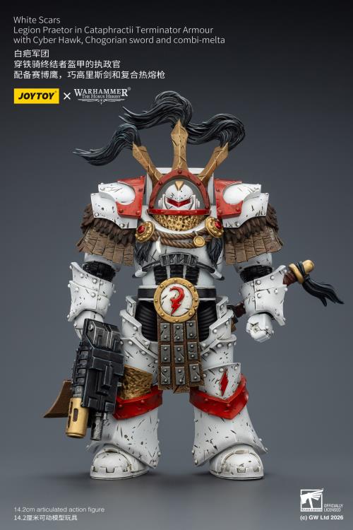 Warhammer 40,000 White Scars Legion Praetor in Cataphractii Terminator Armor with Cyber Hawk, Chogorian Sword and Combi-Melta 1/18 Scale Action Figure Gallery Image 5