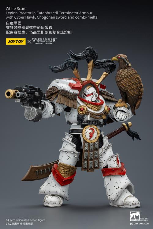 Warhammer 40,000 White Scars Legion Praetor in Cataphractii Terminator Armor with Cyber Hawk, Chogorian Sword and Combi-Melta 1/18 Scale Action Figure Gallery Image 8