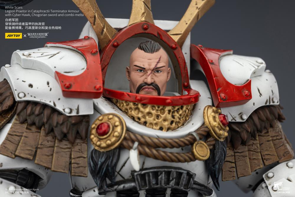 Warhammer 40,000 White Scars Legion Praetor in Cataphractii Terminator Armor with Cyber Hawk, Chogorian Sword and Combi-Melta 1/18 Scale Action Figure Gallery Image 13