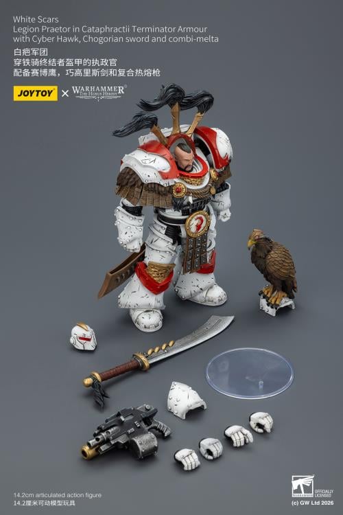 Warhammer 40,000 White Scars Legion Praetor in Cataphractii Terminator Armor with Cyber Hawk, Chogorian Sword and Combi-Melta 1/18 Scale Action Figure Gallery Image 14