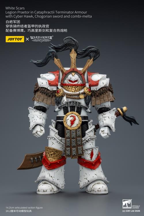 Warhammer 40,000 White Scars Legion Praetor in Cataphractii Terminator Armor with Cyber Hawk, Chogorian Sword and Combi-Melta 1/18 Scale Action Figure Gallery Image 4