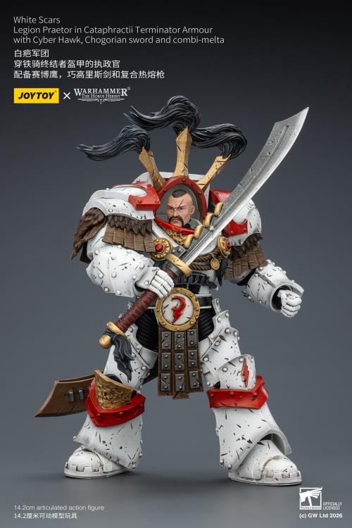 Warhammer 40,000 White Scars Legion Praetor in Cataphractii Terminator Armor with Cyber Hawk, Chogorian Sword and Combi-Melta 1/18 Scale Action Figure Gallery Image 12