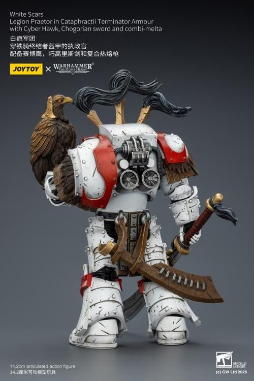 Warhammer 40,000 White Scars Legion Praetor in Cataphractii Terminator Armor with Cyber Hawk, Chogorian Sword and Combi-Melta 1/18 Scale Action Figure Gallery Image 7