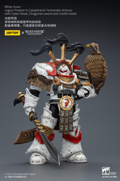 Warhammer 40,000 White Scars Legion Praetor in Cataphractii Terminator Armor with Cyber Hawk, Chogorian Sword and Combi-Melta 1/18 Scale Action Figure Gallery Image 6