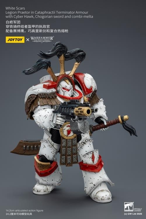 Warhammer 40,000 White Scars Legion Praetor in Cataphractii Terminator Armor with Cyber Hawk, Chogorian Sword and Combi-Melta 1/18 Scale Action Figure Gallery Image 10