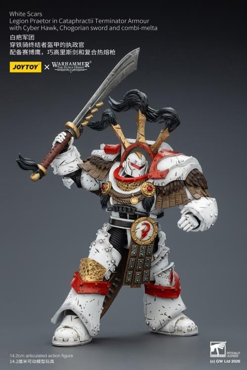Warhammer 40,000 White Scars Legion Praetor in Cataphractii Terminator Armor with Cyber Hawk, Chogorian Sword and Combi-Melta 1/18 Scale Action Figure Gallery Image 11