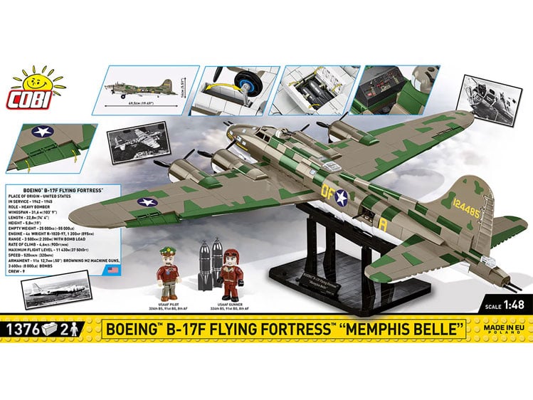 Historical Collection World War II Boeing B-17F Flying Fortress "Memphis Belle" (Executive Edition) 1/48 Scale Building Block Set Gallery Image 14