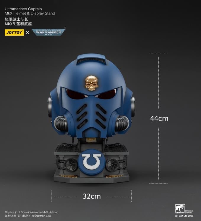 Warhammer 40,000 Ultramarines Captain Mk X 1/1 Scale Helmet Replica with Display Stand Gallery Image 30