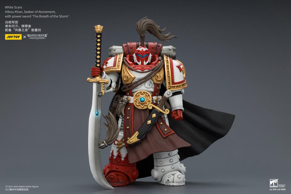 Warhammer: The Horus Heresy White Scars Hibou Khan Seeker of Atonement with The Breath of the Storm Powersword 1/18 Scale Action Figure Gallery Image 5