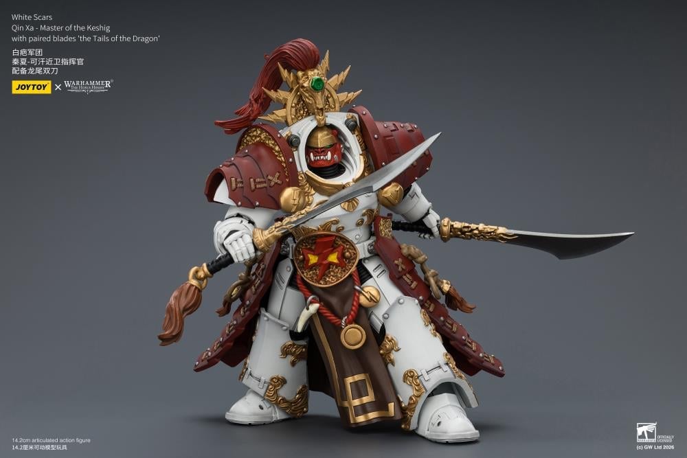 Warhammer: The Horus Heresy White Scars Qin Xa Master of the Keshig with The Tails of the Dragon Blades 1/18 Scale Action Figure Gallery Image 9