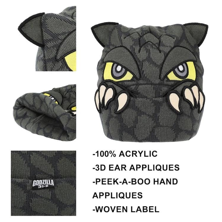 Godzilla Peekaboo Claws Gray Cuff Beanie