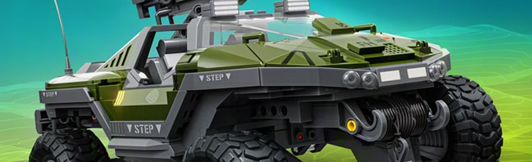 Halo 25th Anniversary Hot Wheels Brick Shop UNSC M12 Warthog Building Set