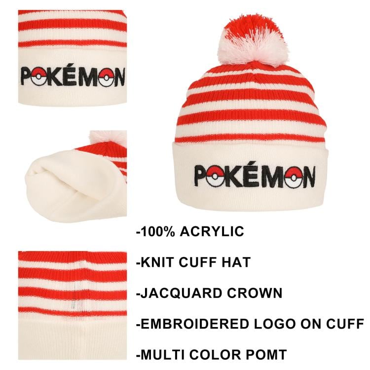 Pokemon Pokeball Red and White Striped Cuff Beanie Gallery Image 8