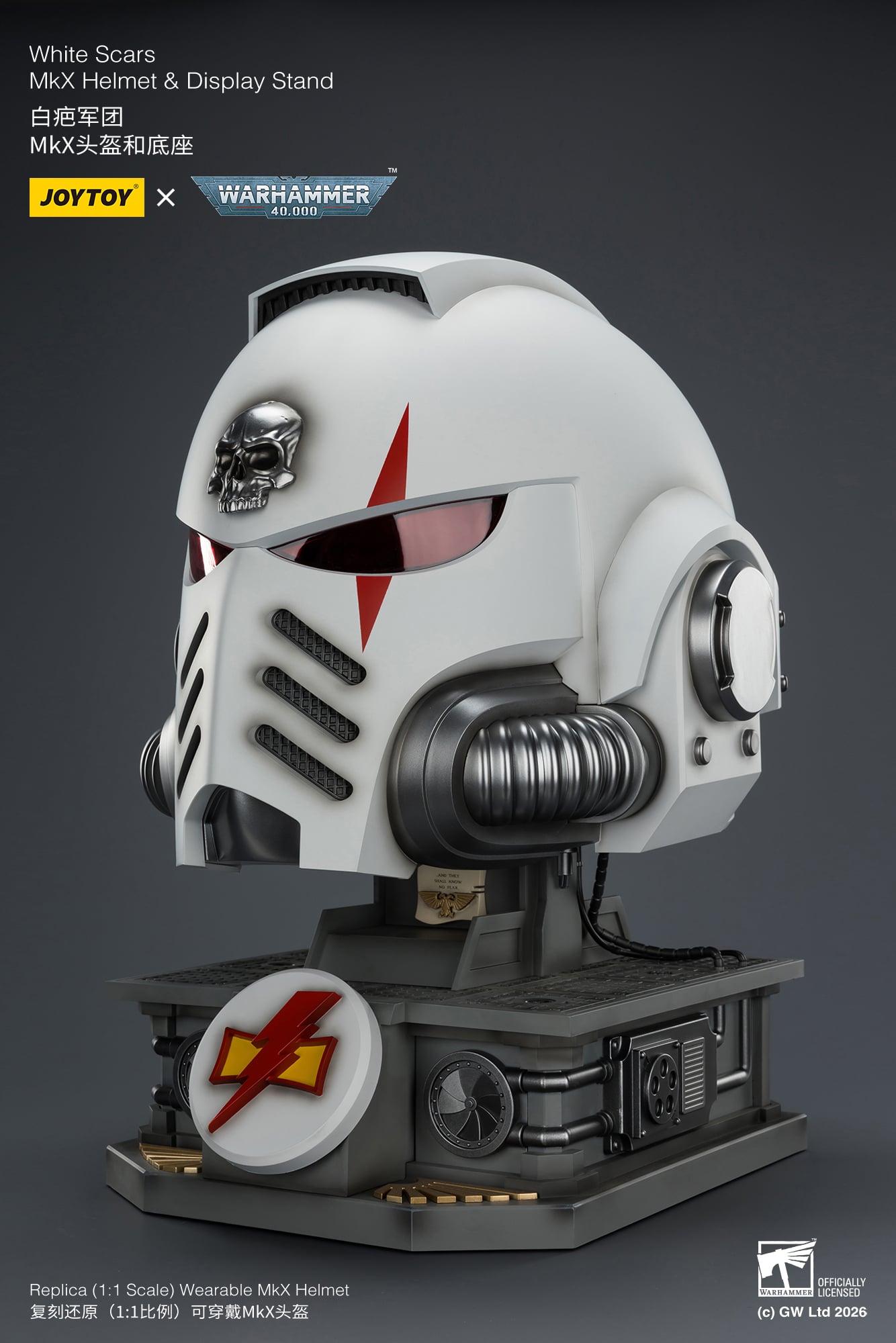 Warhammer 40,000 White Scars Mk X 1/1 Scale Helmet Replica with Display Stand Gallery Image 9