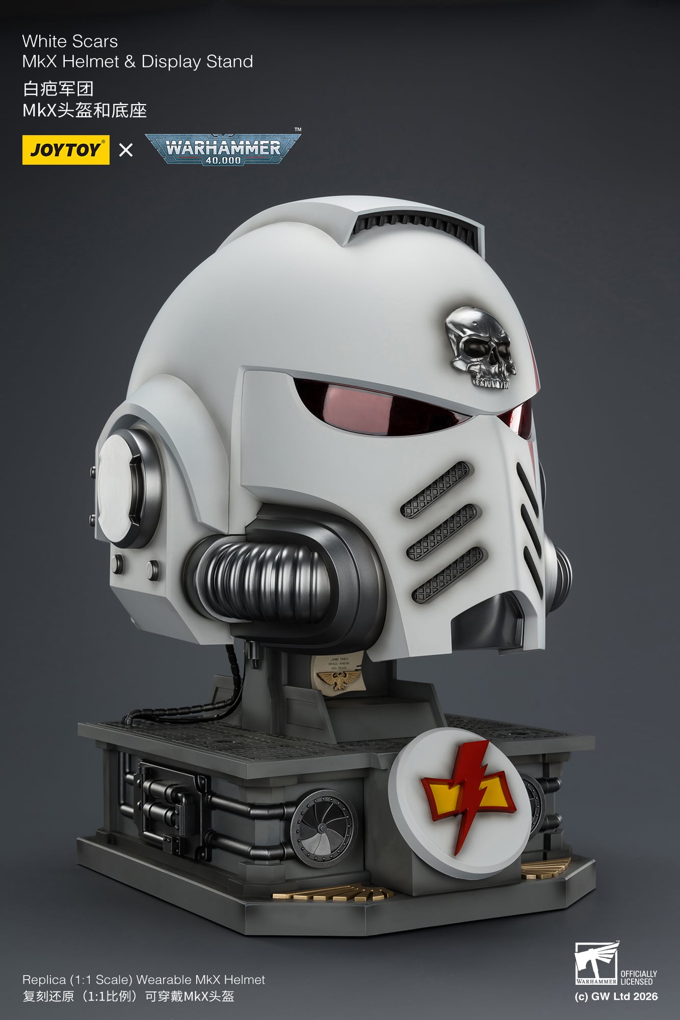 Warhammer 40,000 White Scars Mk X 1/1 Scale Helmet Replica with Display Stand Gallery Image 5