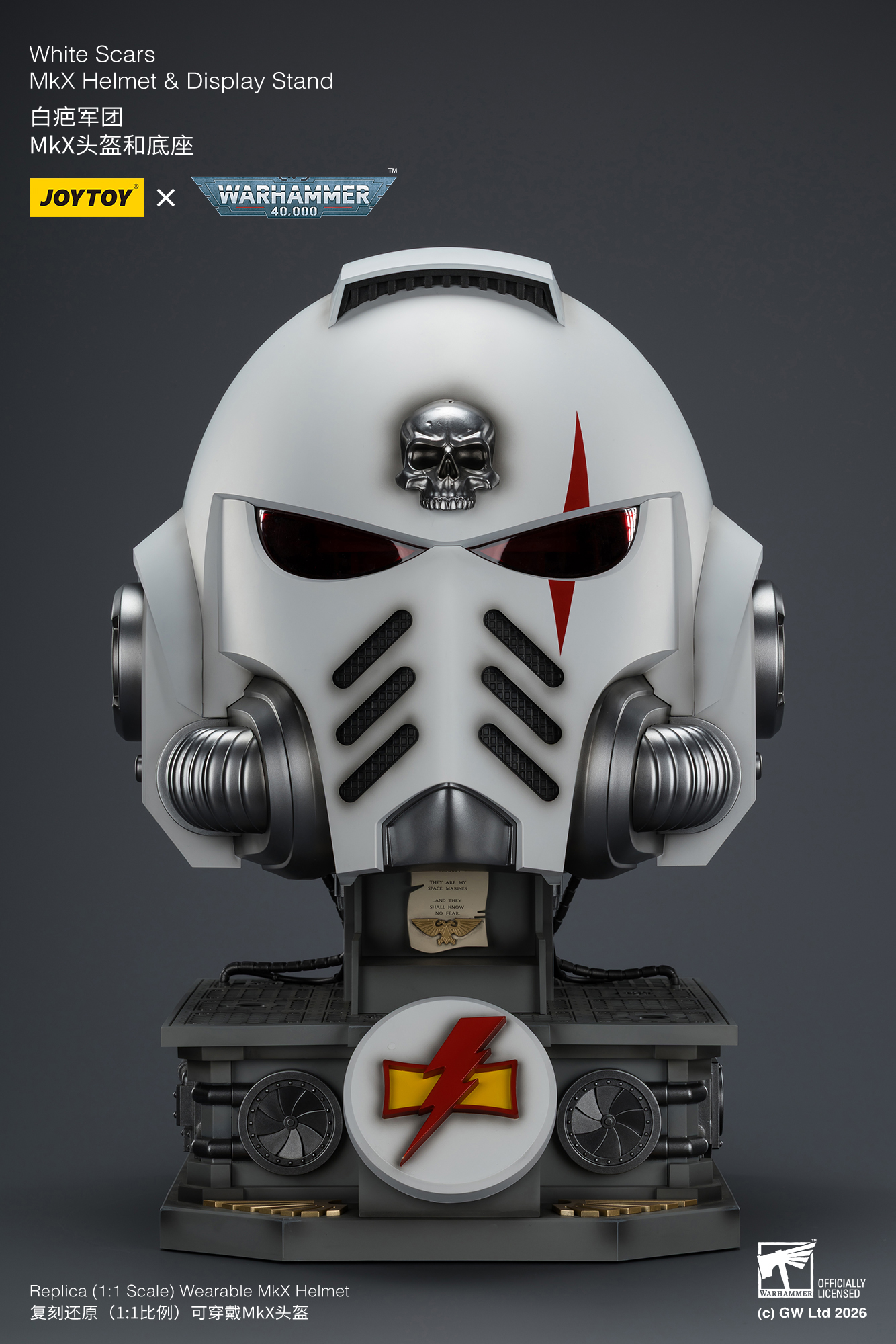 Warhammer 40,000 White Scars Mk X 1/1 Scale Helmet Replica with Display Stand Gallery Image 3