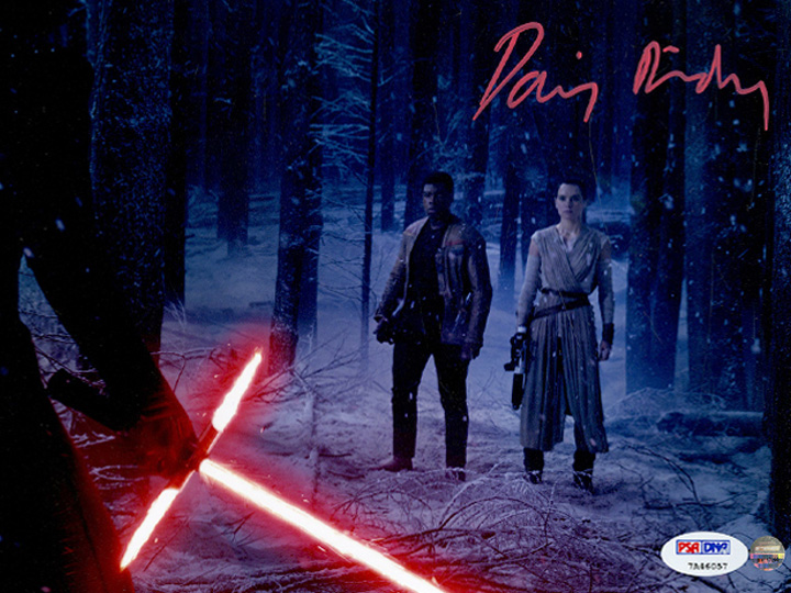 Daisy Ridley Signed Rey In Forest With Kylo Ren & Finn 8x10 Photo Gallery Image 1
