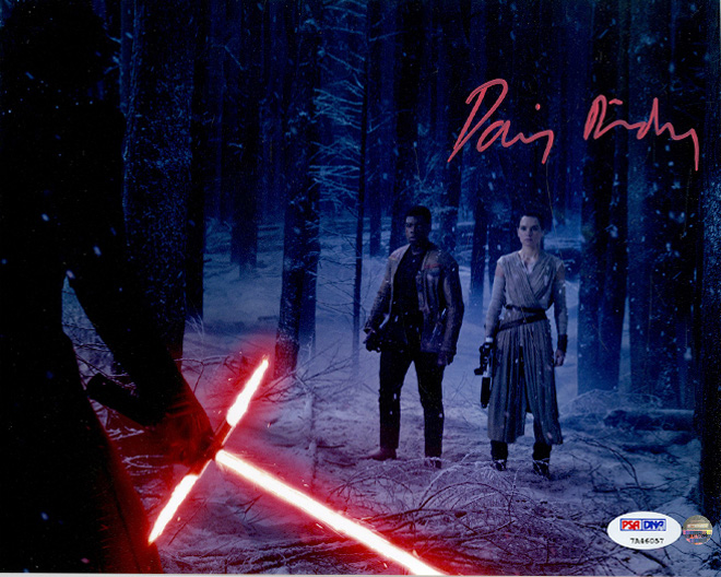 Daisy Ridley Signed Rey In Forest With Kylo Ren & Finn 8x10 Photo Gallery Image 3