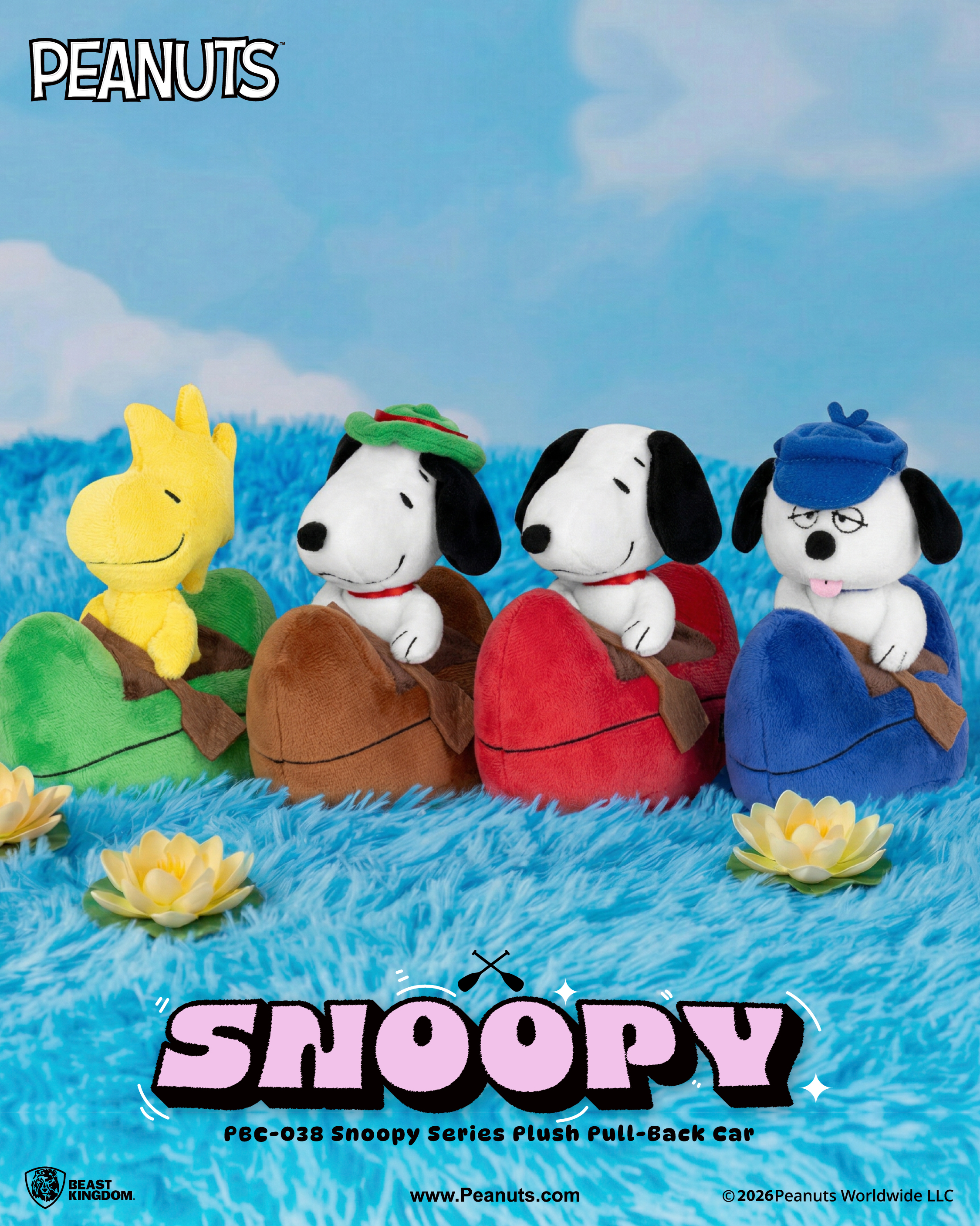 Peanuts PBC-038 Snoopy Series Plush Canoe Boxed Set of 4 Pull Back