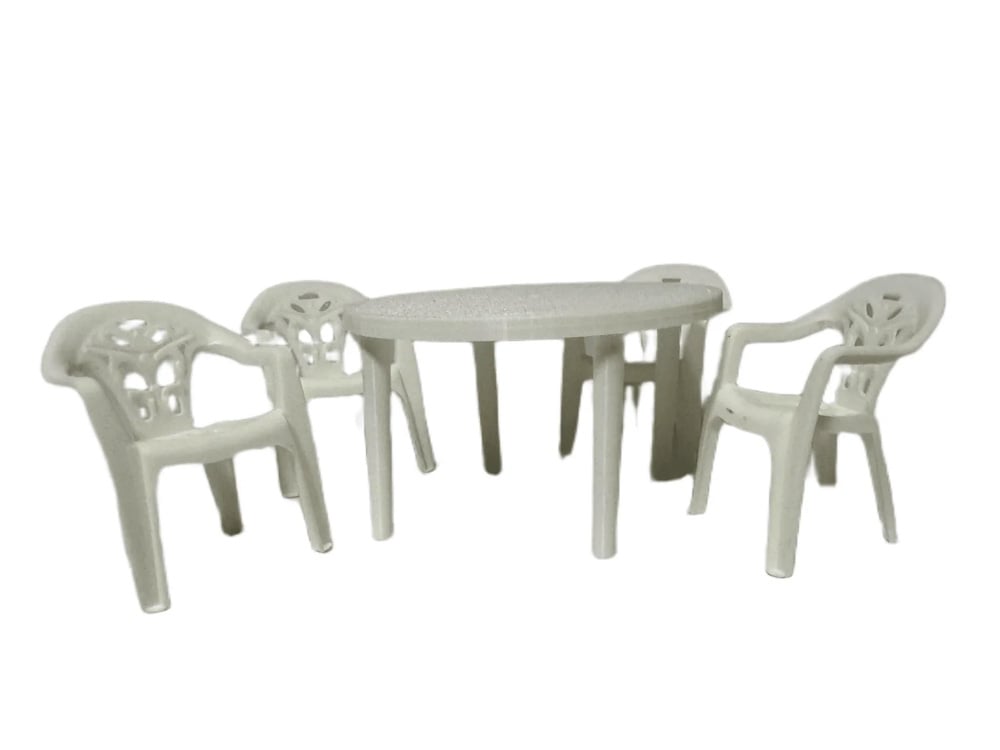 Mini Materials 1/12 Scale White Patio Table with 4 White Chairs Gallery Image 5