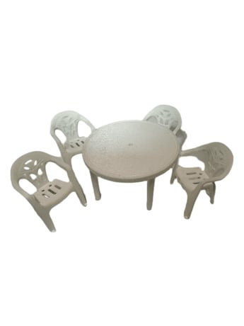 Image of Mini Materials 1/12 Scale White Patio Table with 4 White Chairs