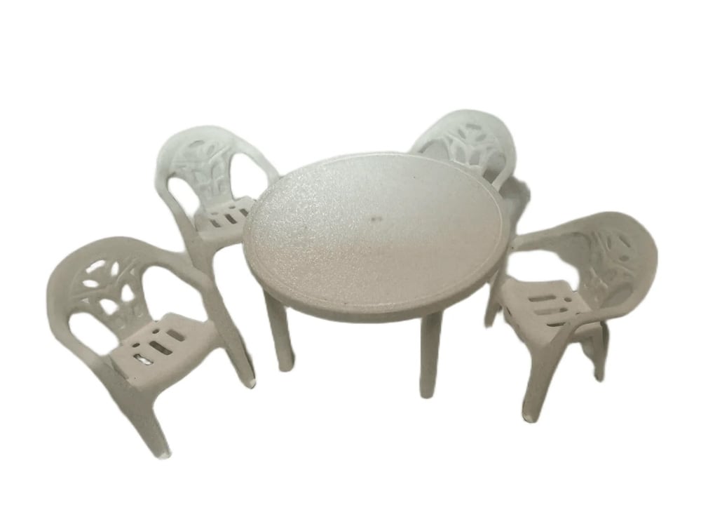 Mini Materials 1/12 Scale White Patio Table with 4 White Chairs Gallery Image 6