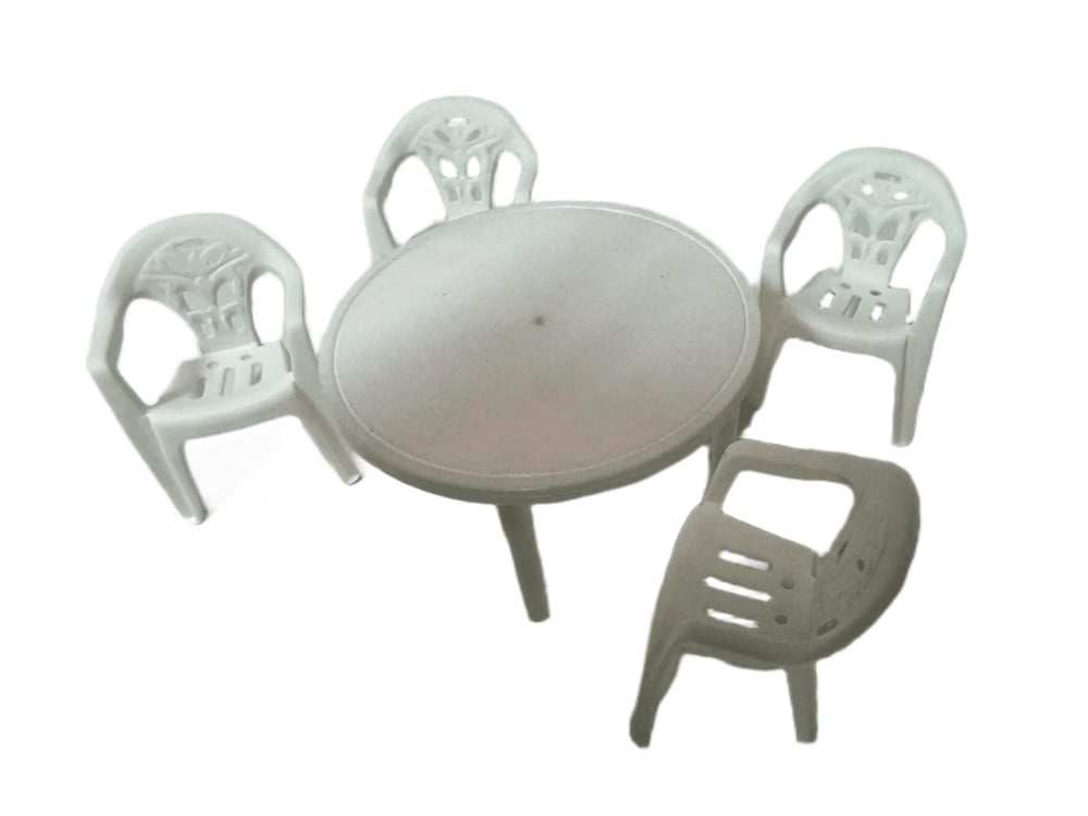 Mini Materials 1/12 Scale White Patio Table with 4 White Chairs Gallery Image 3