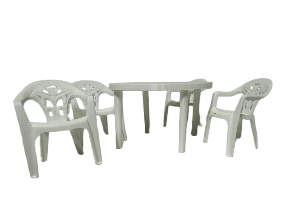 Mini Materials 1/12 Scale White Patio Table with 4 White Chairs Gallery Image 4