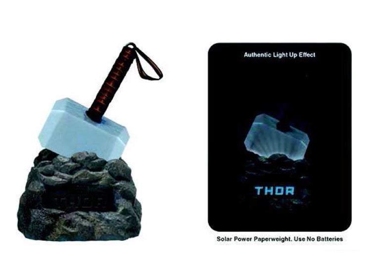 Thor Hammer Solar Powered Light Up Paperweight Gallery Image 1