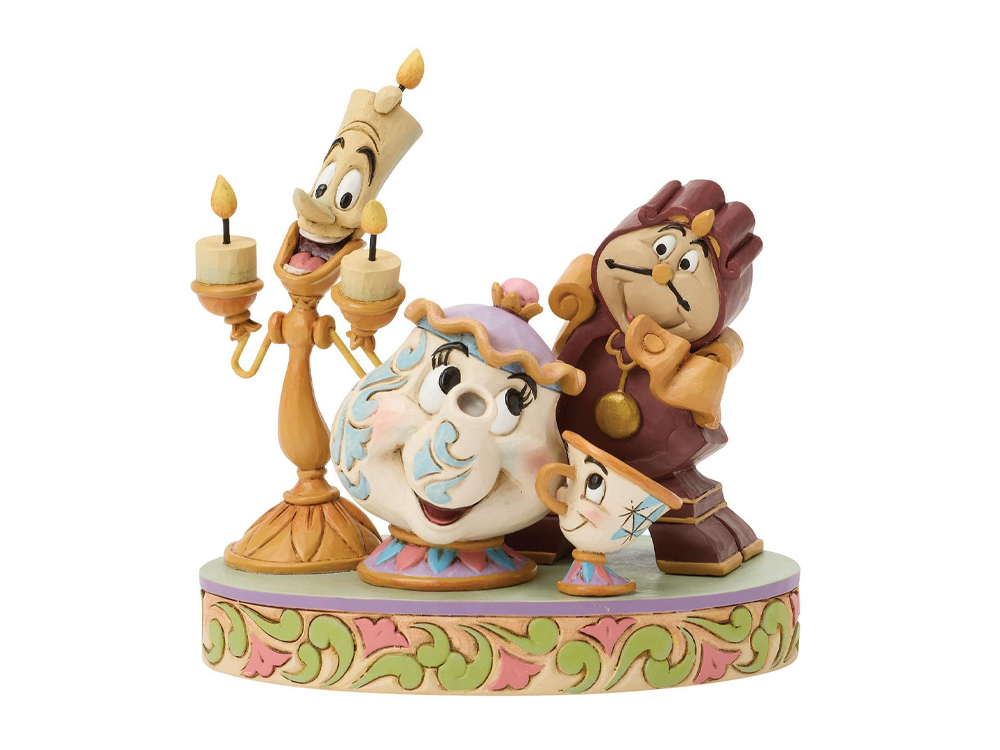 Beauty and the Beast Disney Traditions Lumiere, Mrs. Potts, and Cogsworth Figurine (Jim Shore) Gallery Image 1