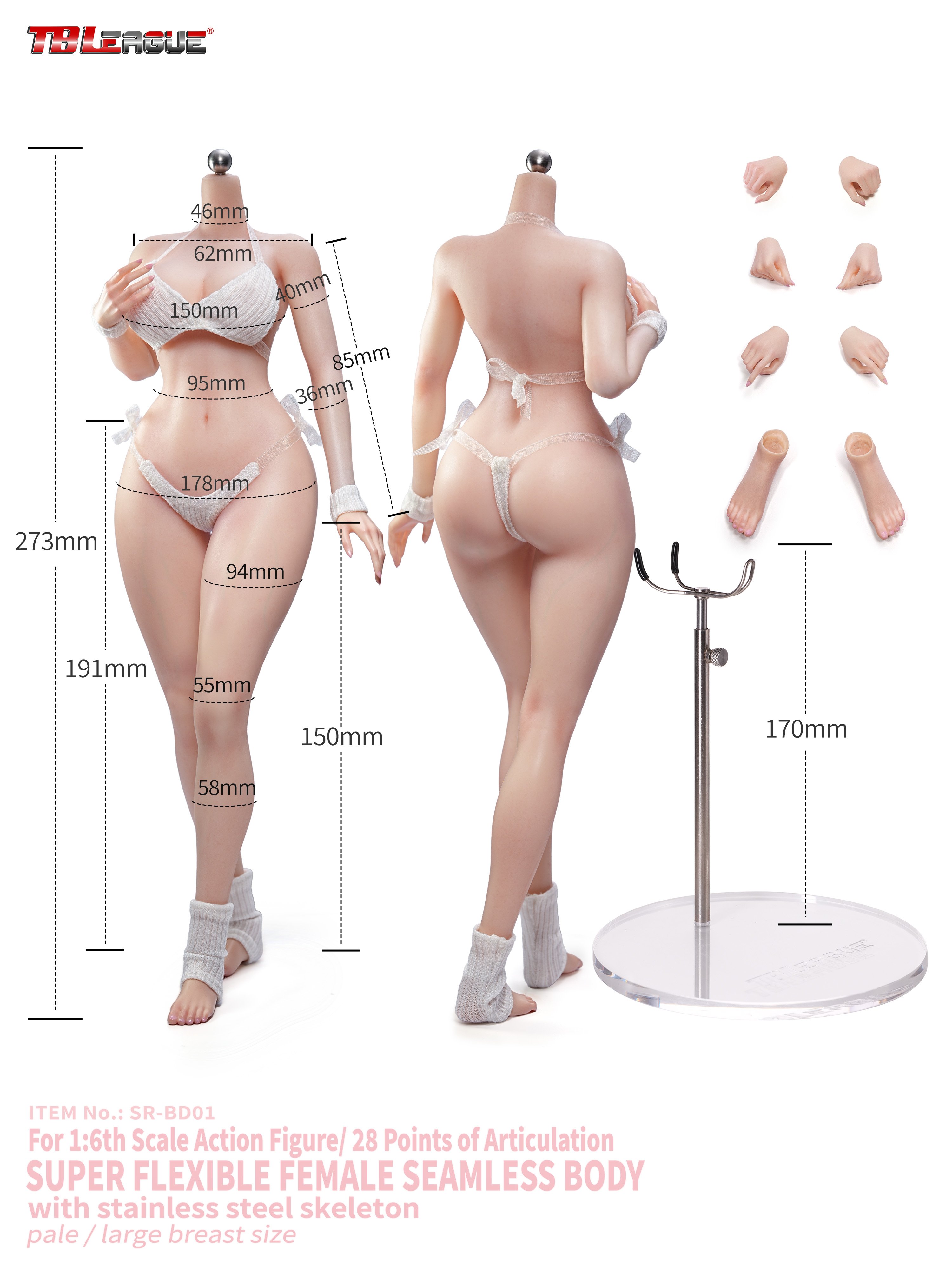 Female Body (Pale Large Bust) 1/6 Scale Body (SR-BD01 Without Head Sculpt) Gallery Image 4