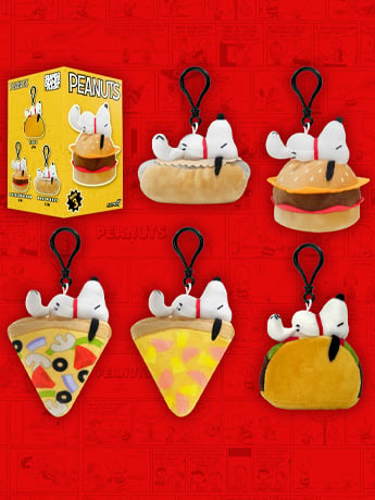 Image of Peanuts Super Duper Plush Snoopy (Food) Box of 12 Random Plush Keychains