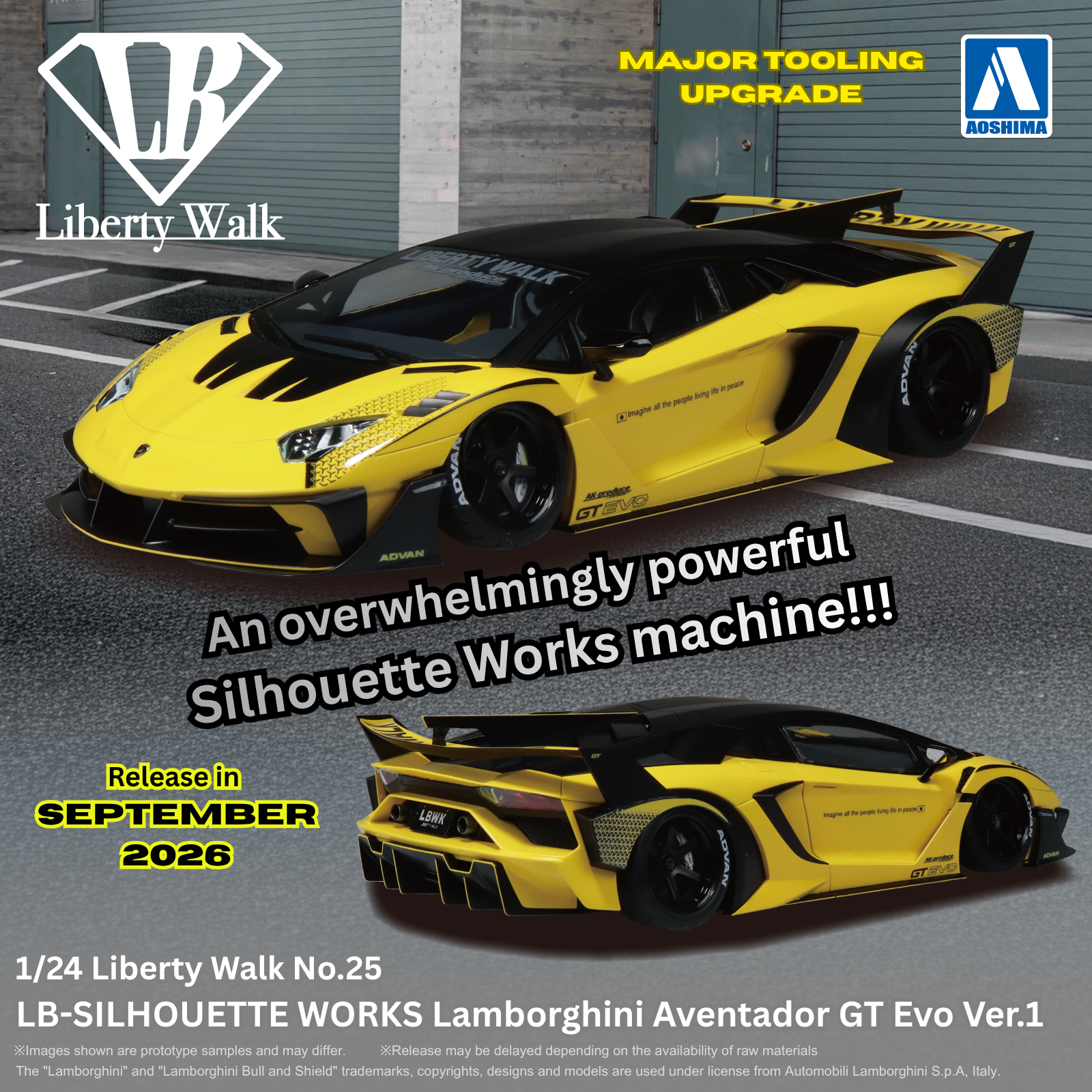 Liberty Walk #25 LB Silhouette Works Lamborghini Aventador GT Evo Ver.1 1/24 Scale Model Kit Gallery Image 8