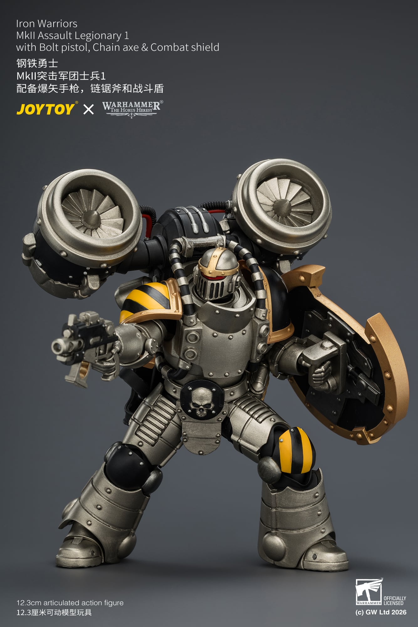 Warhammer: The Horus Heresy Iron Warriors MkII Assault Legionary 1 with Bolt Pistol, Chain Axe & Combat Shield 1/18 Scale Action Figure Gallery Image 9