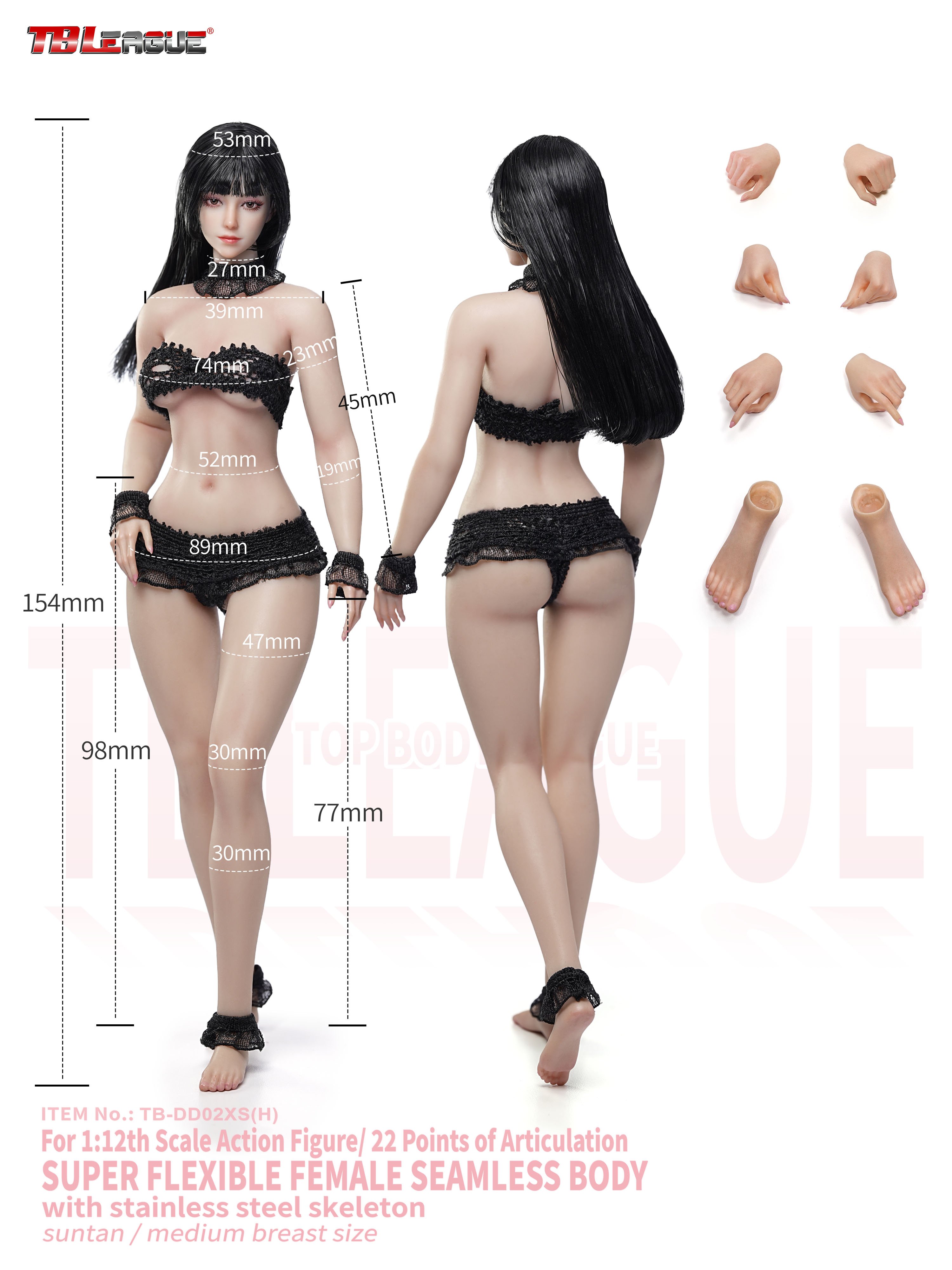 Female Body (Suntan Medium Bust) 1/12 Scale Body (TB-DD02XS with Head Sculpt) Gallery Image 14
