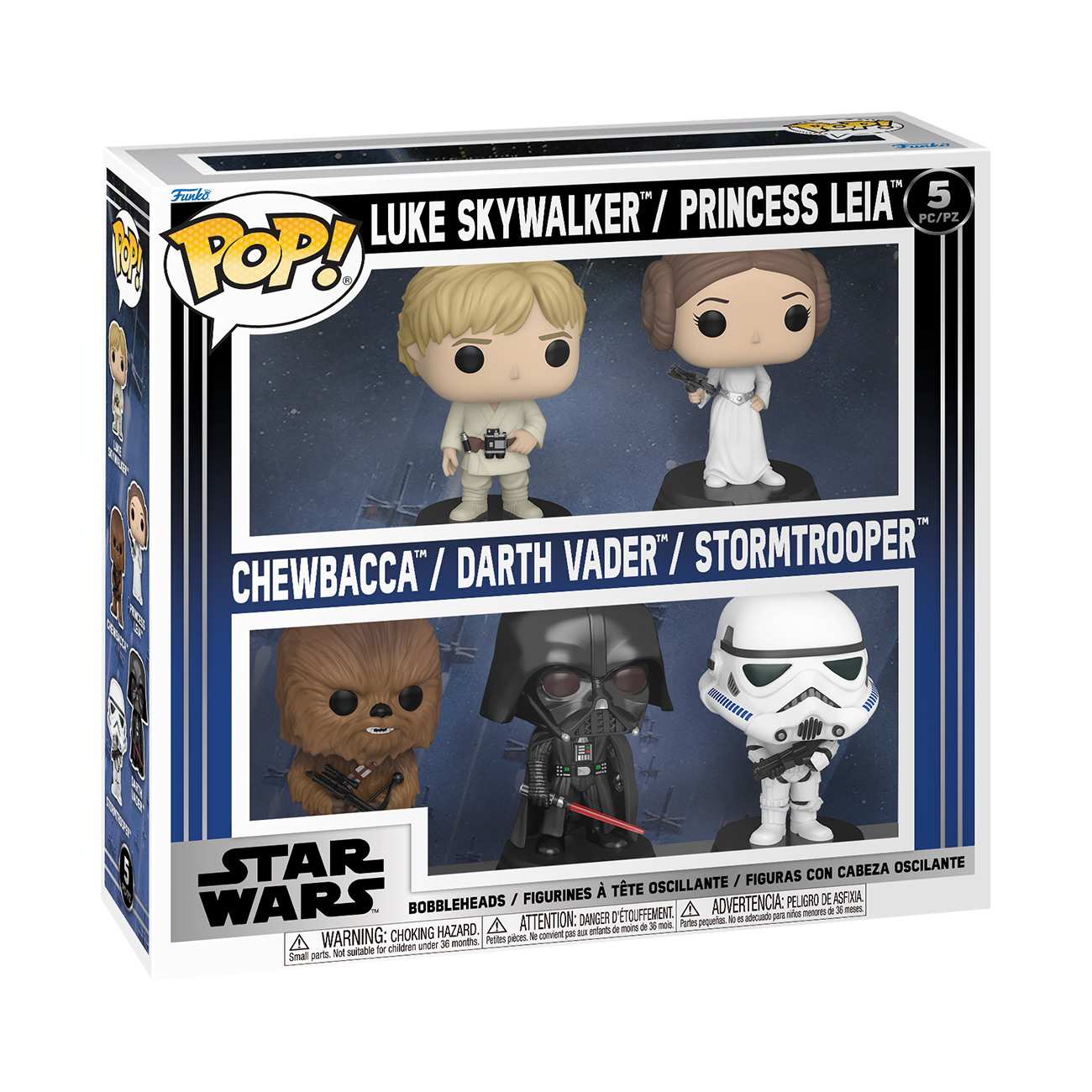 Star Wars Pop! Luke Skywalker, Princess Leia, Chewbacca, Darth Vader & Stormtrooper Five-Pack Gallery Image 3