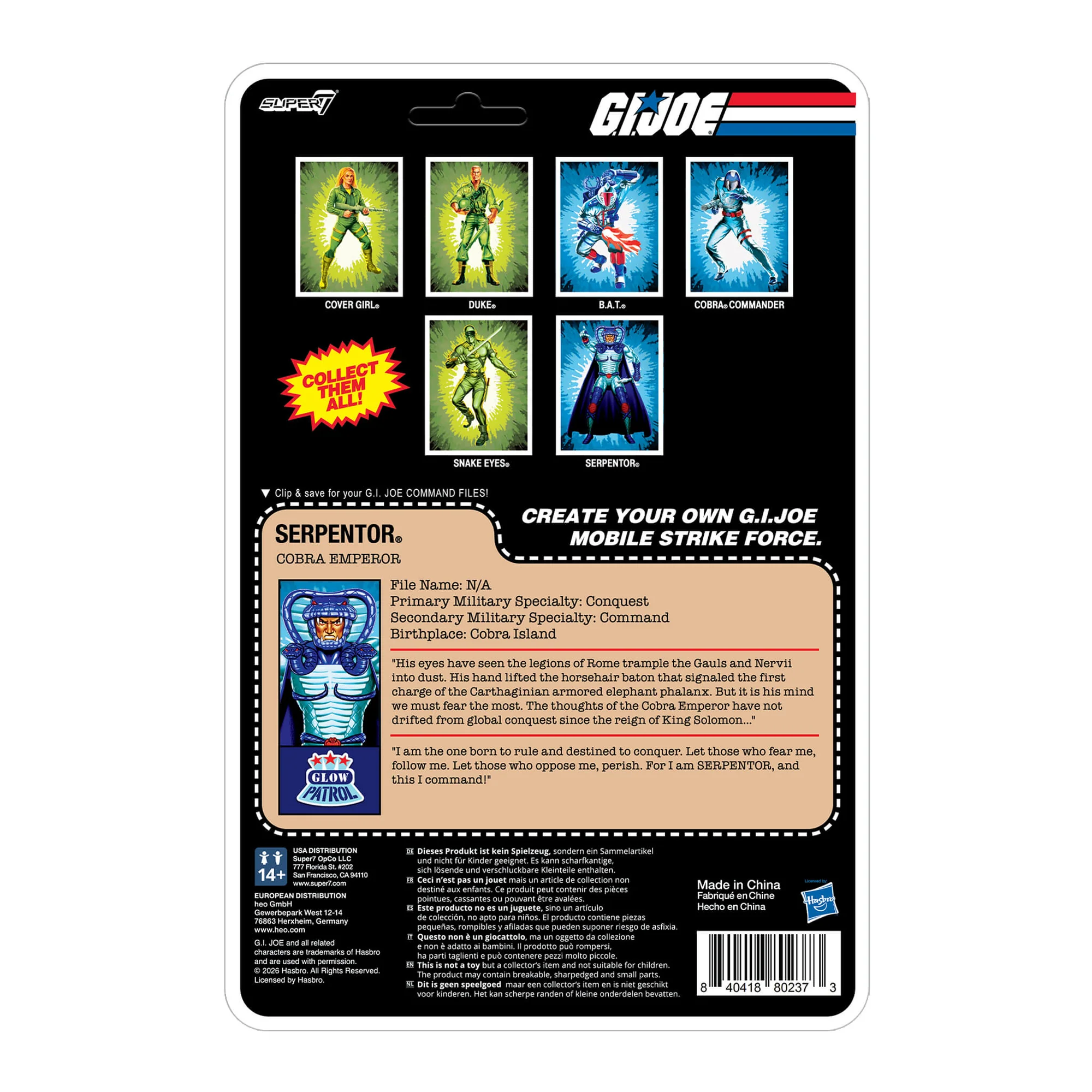 G.I. Joe ReAction+ Cobra Commander, Serpentor, and a B.A.T. (Glow Patrol - Blue) SDCC 2026 Exclusive 3-Pack Action Figure Set Gallery Image 8