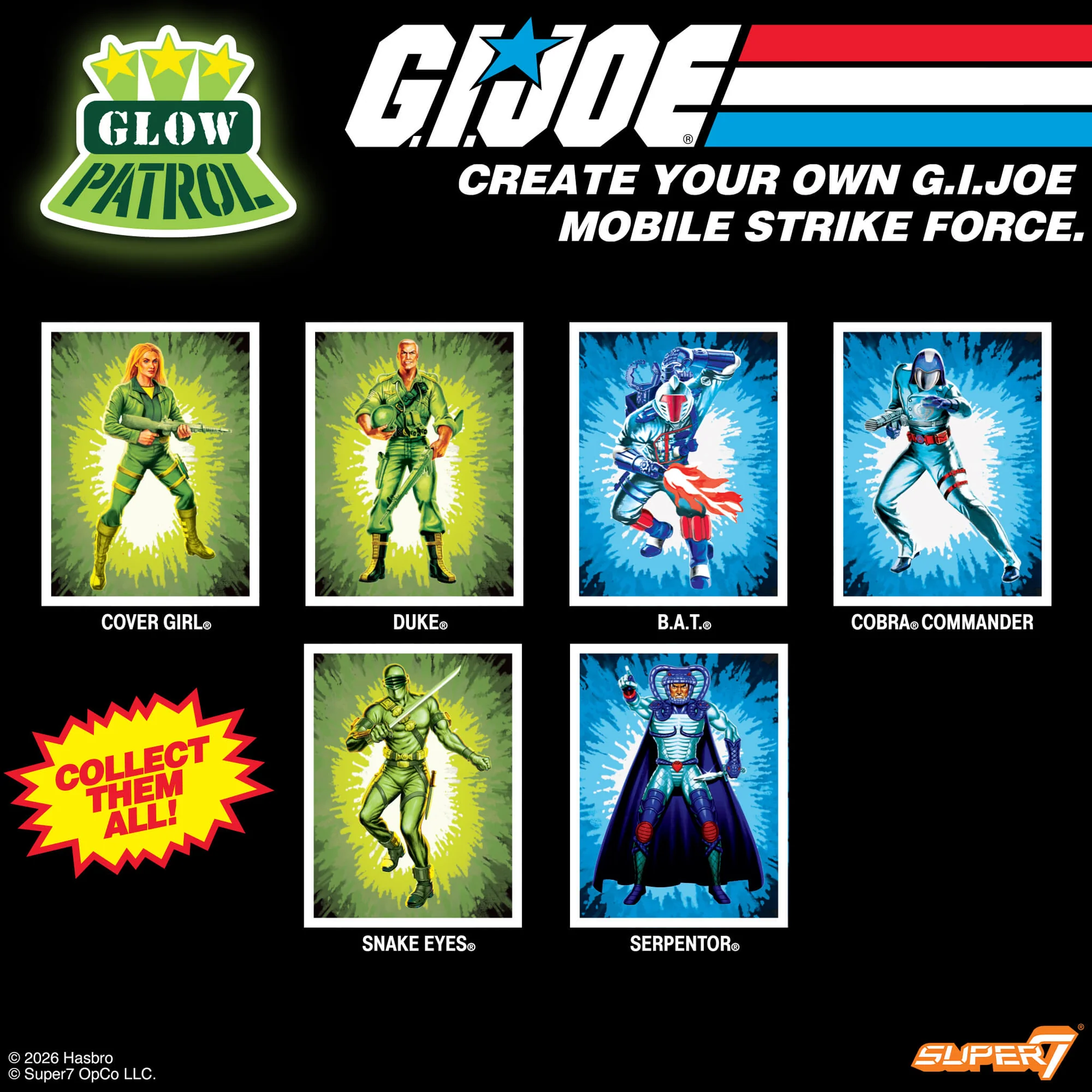 G.I. Joe ReAction+ Cobra Commander, Serpentor, and a B.A.T. (Glow Patrol - Blue) SDCC 2026 Exclusive 3-Pack Action Figure Set Gallery Image 19