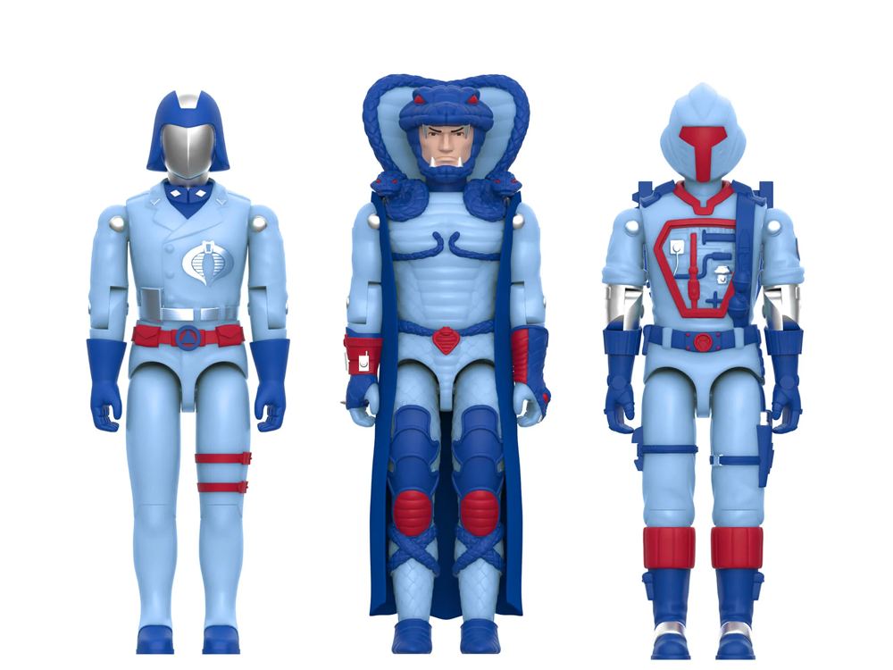 G.I. Joe ReAction+ Cobra Commander, Serpentor, and a B.A.T. (Glow Patrol - Blue) SDCC 2026 Exclusive 3-Pack Action Figure Set Gallery Image 1