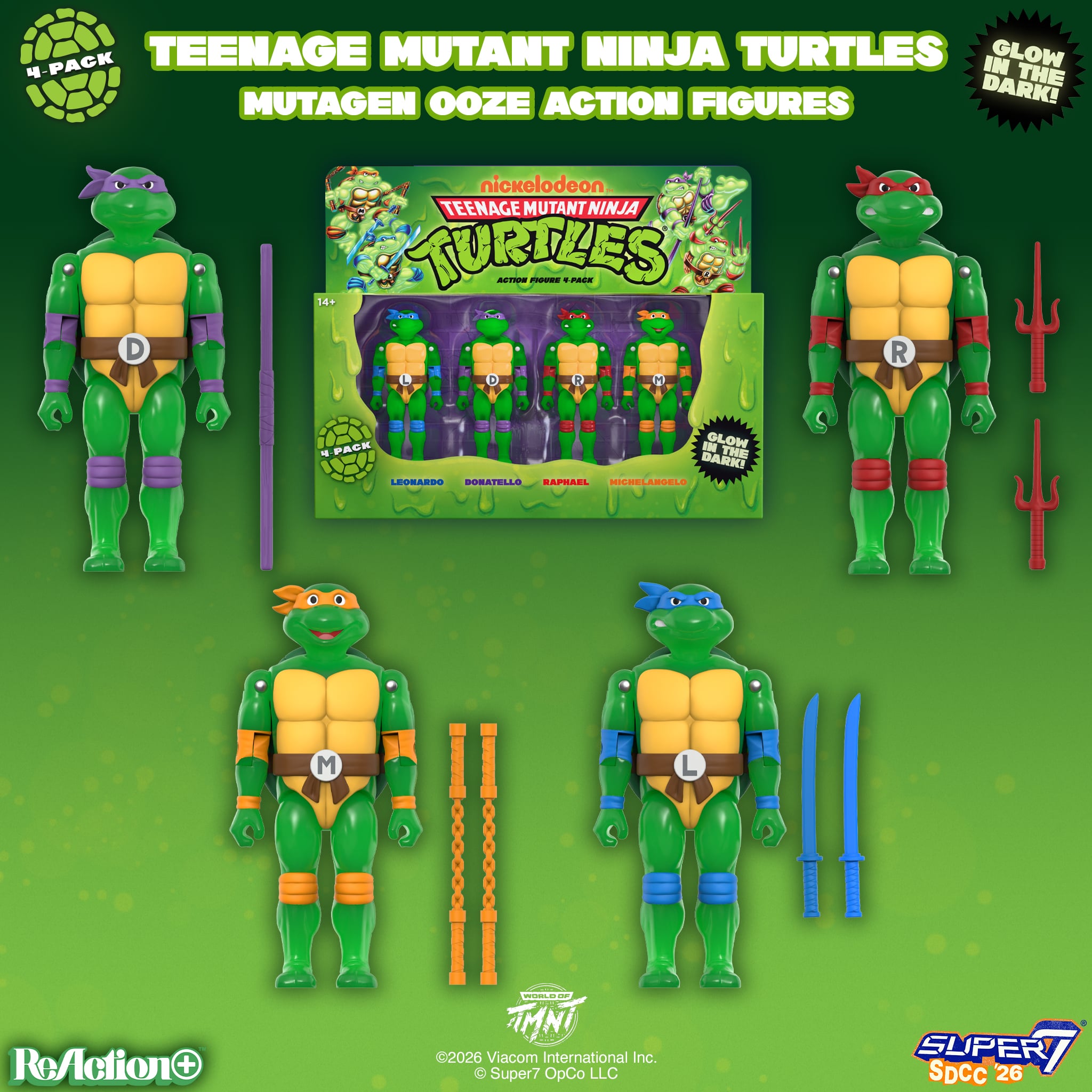 Teenage Mutant Ninja Turtles ReAction+ Mutagen Ooze Turtles SDCC 2026 Exclusive Action Figure Set Gallery Image 3