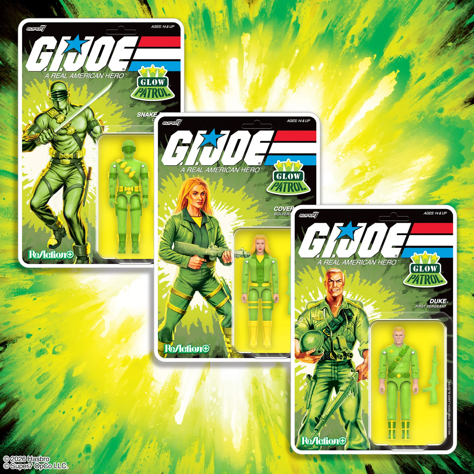 G.I. Joe ReAction+ Duke, Snake Eyes, and Cover Girl (Glow Patrol - Green) SDCC 2026 Exclusive 3-Pack Action Figure Set Gallery Image 18
