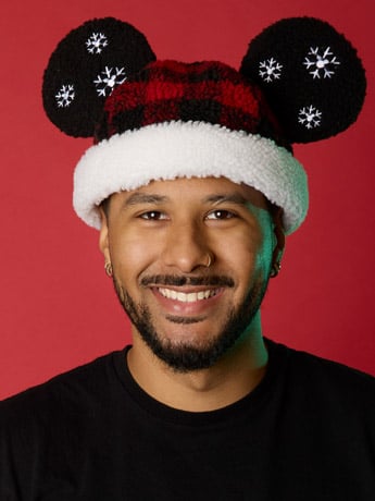 Disney Mickey Mouse Plaid Holiday Sherpa Beanie
